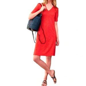 Eileen Fisher Cotton Hemp Twist Slub V-Neck Dress Red / Geranium - Large
